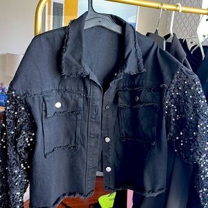 Black sequin denim jacket